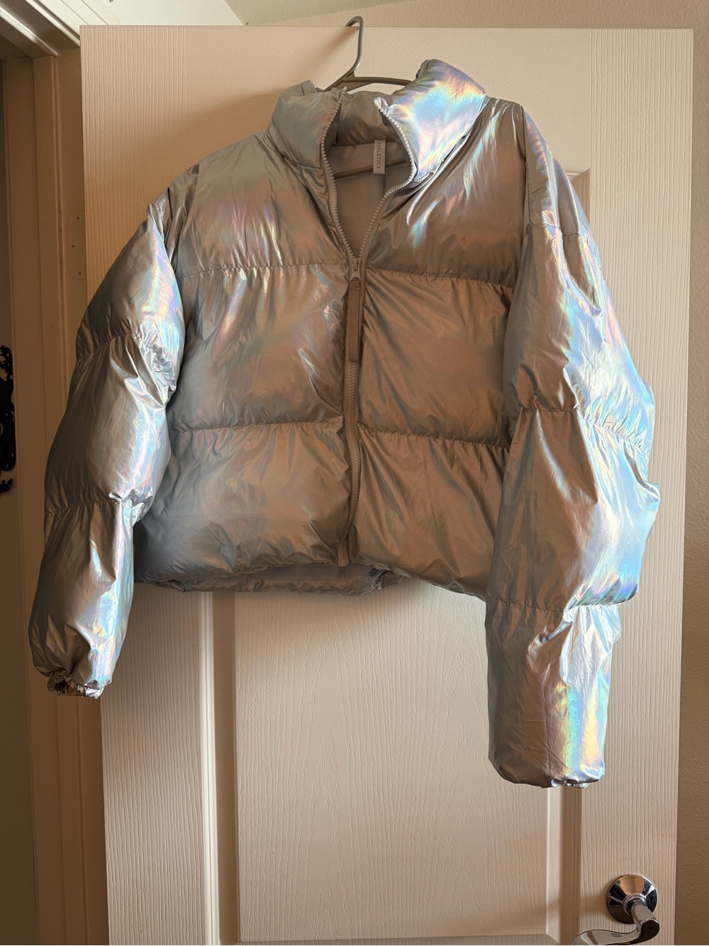 Fabletics Iridescent Silver Rainbow Puffer Jacket - Women